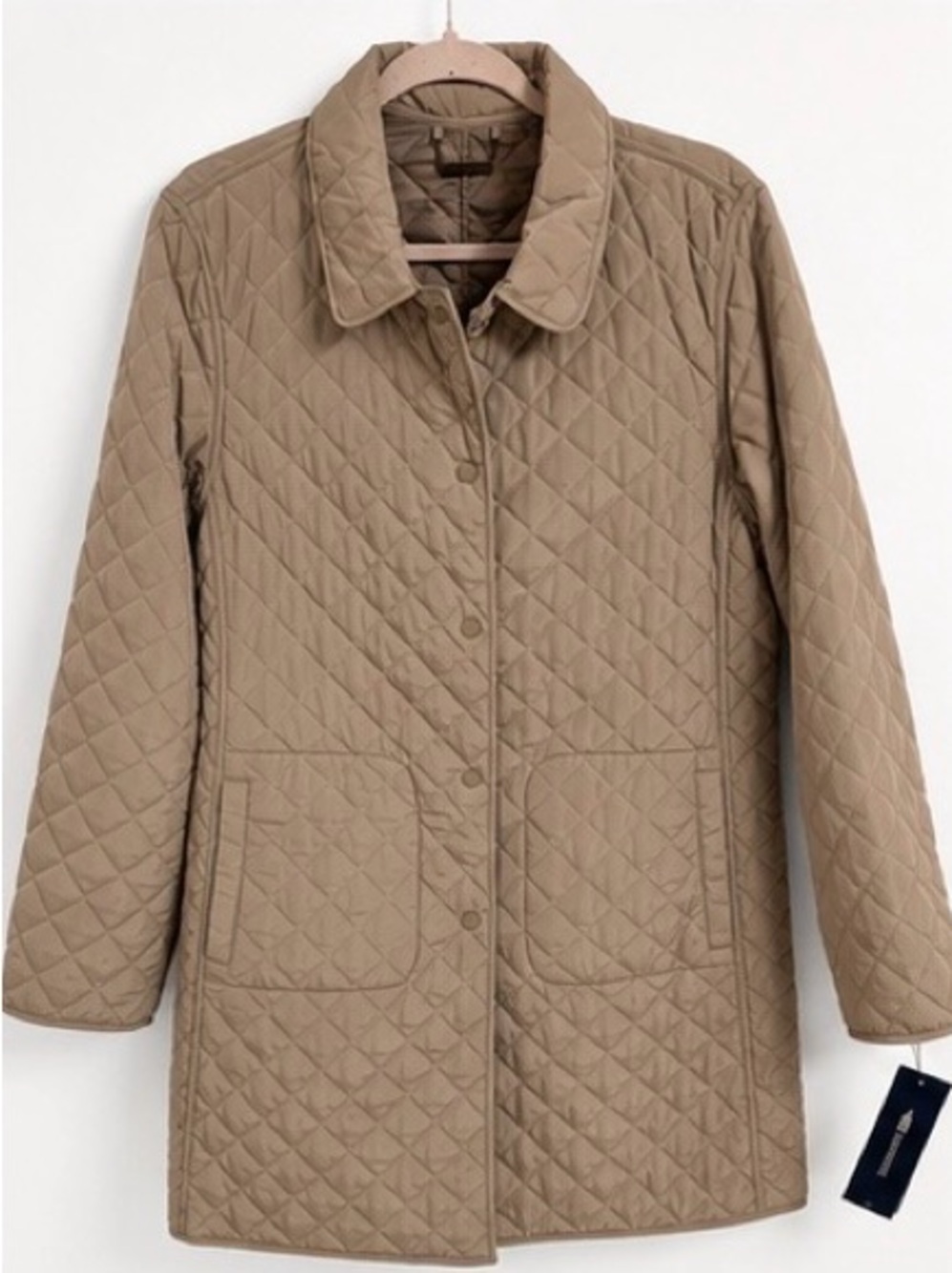 London Fog Danielle Quilted Jacket Taupe Large L Regular NWT Snap Front Coat 117